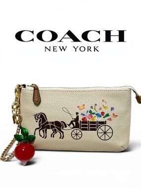 COACH Dreamy Veggie Horse & Carriage Large Canvas Wristlet w/Radish Bag Charm